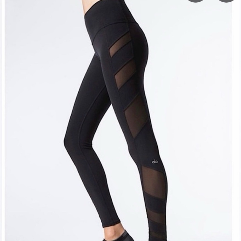 Alo Black Athletic Leggings with Side Mesh Panel Detail